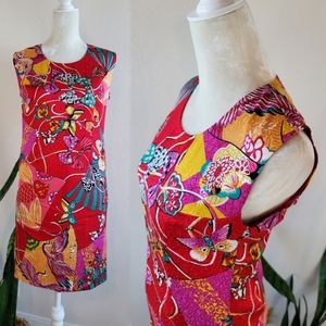 VTG 90s Louis Féraud Oriental Print Silk Dress